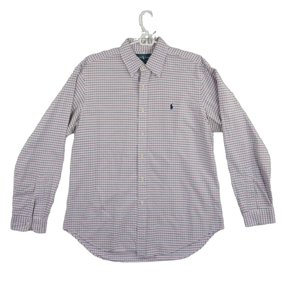 Ralph Lauren Shirt Men's Size Large Pink Navy Tattersall Check Classic Fit